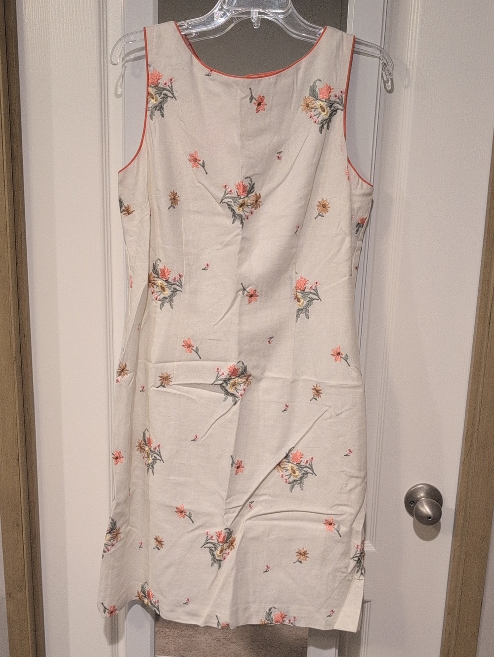 dressbarn Cream Floral Midi Dress with Coral Trim